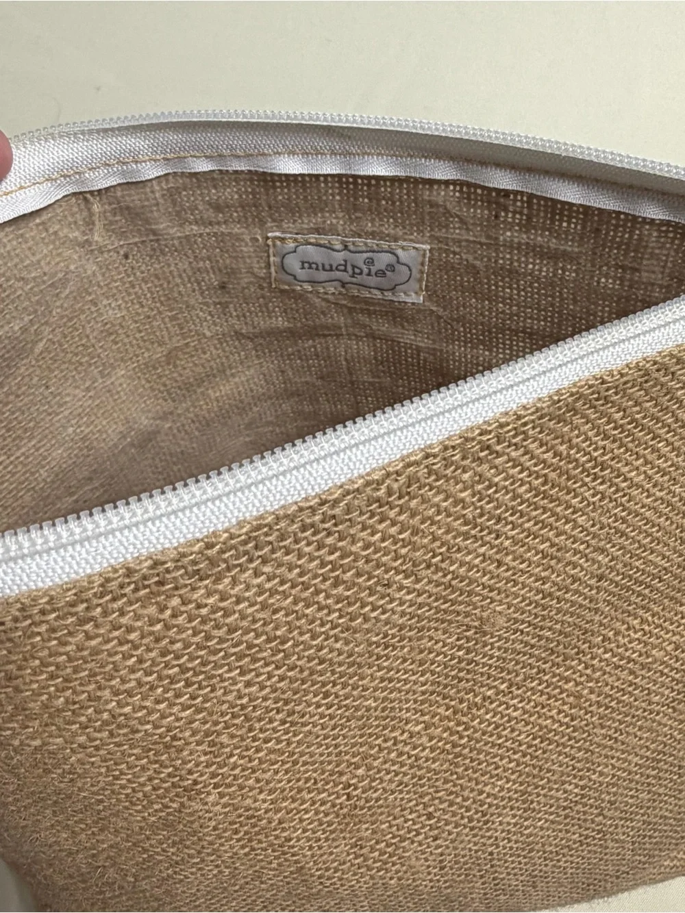 Mud Pie Tan Jute Cosmetic Pouch with Tassel Accent
